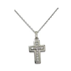 Toptopdeal-fr-Croix-d'or-blanc-avec-Zircon-et-chaîne-forcée-tout-or-blanc-de-18-kte