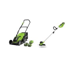 toptopdeal-Greenworks Coupe-bordures à batterie G40LT et tondeuse à batterie G40LM35 (Li-Ion 40V 30cm largeur de coupe 7000rpm jusqu'à 500m² 2 1